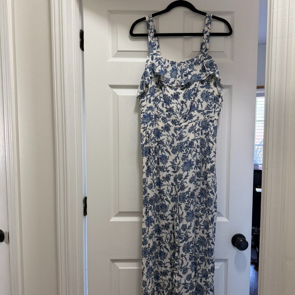 Blue & White Floral Jumpsuit with Ruffle Size 6 NWT